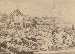 Barco en la orilla del río con tres cabras, probablemente c. 1645-1656