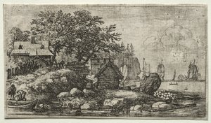 Ocho paisajes (H.57-64): Paisaje con Dos Barcos Vacíos de Allart van Everdingen