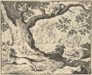 Siguiendo la falsa historia de Renard, su padre es perseguido por perros de caza de Hendrick van..., 1650-75 de Allart van Everdingen