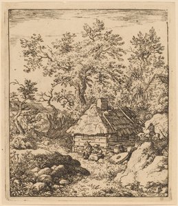 Paisaje con piedra de molino cerca de un barril, probablemente c. 1645-1656