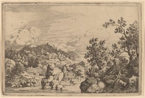 Gran roca que sobresale de un río, probablemente c. 1645-1656 de Allart van Everdingen