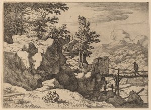 Hombre en un Pequeño Puente de Madera, probablemente c. 1645-1656 de Allart van Everdingen