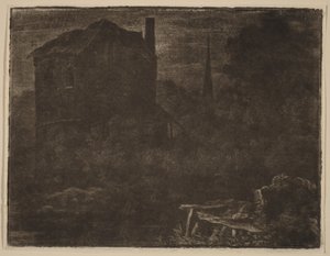 Paisaje nocturno con casa y aguja de iglesia de Allart van Everdingen