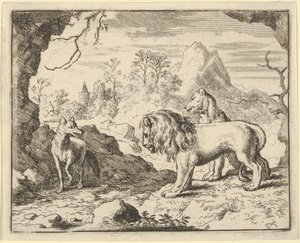 Renard convence al león y la leona de encontrar un tesoro que su padre les robó... de Allart van Everdingen