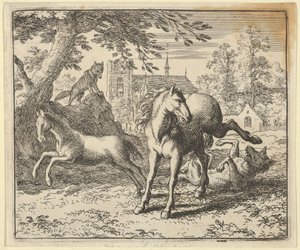 Renard va con el tejón a la corte para apaciguar la ira del león de Allart van Everdingen