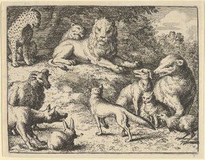 Renard es acusado por los animales ante el león, 1650-75 de Allart van Everdingen