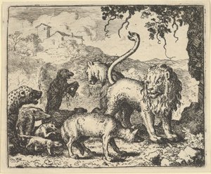 Renard es acusado por el lobo y varios animales de Allart van Everdingen