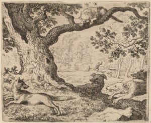 El padre de Reynard y el gato perseguido por perros de Allart van Everdingen