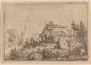 Cabaña en ruinas, rodeada de agua de Allart van Everdingen