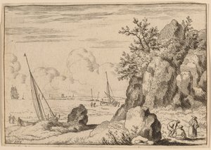 Paisaje marino con tres figuras a la derecha, probablemente c. 1645-1656