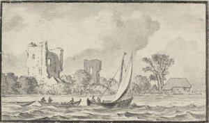 Tres Barcos en un Río con Ruinas a lo Largo de la Orilla de Allart van Everdingen