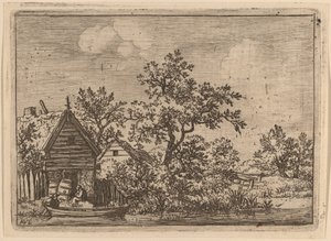 Dos barriles frente a una cabaña, probablemente c. 1645-1656