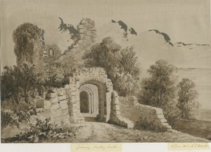 Castillo de Dudley - La puerta: dibujo a lavado en rojo-sépia, 8 de junio de 1843