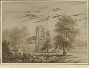 Lichfield - Iglesia de San Chad: dibujo en sepia rojo, Jul 1842 de Allen Edward Everitt