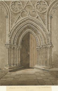 Catedral de Lichfield - Puerta Oeste: dibujo en sepia rojo/marrón de Allen Edward Everitt