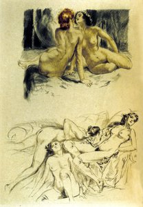 Ilustración de "Femmes damnees" en "Les fleurs du mal" del poeta francés Charles Baudelaire (1821-1867). Eau forte de Almery Lobel-Riche (Lobel Riche) (1880-1950). Siglo XX de Almery Lobel Riche
