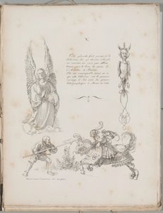 El arte de la litografía: Tres diseños del Libro de oraciones de Durero, Lámina V de Alois Senefelder