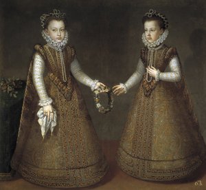 Las infantas Isabel Clara Eugenia 1566-1633 y Catalina Micaela de España 1567-1597, ca. 1575 de Alonso Sánchez Coello
