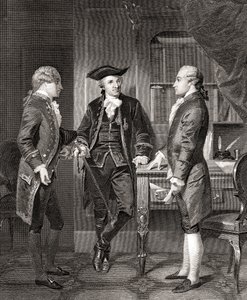 Johann Henry Jules Alexandre von Robaii, Barón de Kalb presentando a Lafayette a Silas Deane, de Life and Times of Washington, Volumen 1, pub. en 1857 de Alonzo (after) Chappel