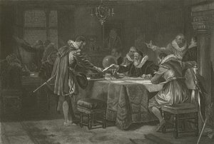 Henry Hudson recibiendo su comisión de la Compañía Holandesa de las Indias Orientales, 1609 de Alonzo Chappel