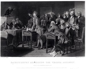 Patrick Henry dirigiéndose a la Asamblea de Virginia, marzo de 1775 grabado por Henry Bryan Hall (1808-84), 1856 de Alonzo Chappel