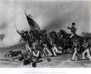 La batalla de Chippewa, el General Scott ordenando la carga del batallón de McNeil, 5 de julio de 1814, grabado por Johnson, Fry und Co.