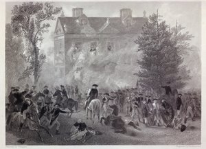 La batalla de Germantown en Chew House en 1777, grabado por Robert Hinshelwood c.1860 de Alonzo Chappel