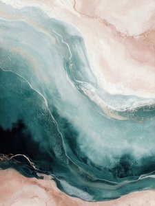 Olas del océano en tonos verde azulado y rosa