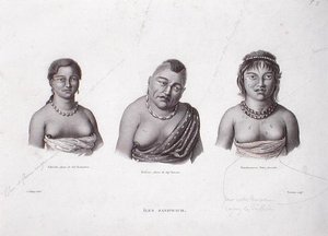 Esposas de los jefes hawaianos de las Islas Sandwich, c.1824 (grabado) de Alphonse (after) Pellion