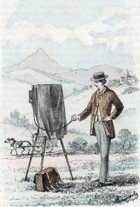 Afición de la alta sociedad y la burguesía: la práctica de la fotografía en aficionado (fotógrafo aficionado) Grabado de "Las necesidades de la vida" de Rengade de Alphonse Demarle