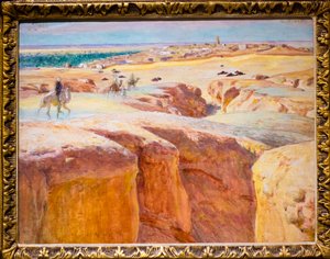 Caravana en El Grara, cerca de Ghardaïa (óleo sobre tabla) de Alphonse Etienne Dinet