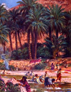 Grupo de mujeres nómadas árabes lavando la ropa en un oasis del desierto. por Nasreddine Dinet (Alphonse-Étienne Dinet). 1861 1929. Pintor orientalista francés 1918 de Alphonse Etienne Dinet