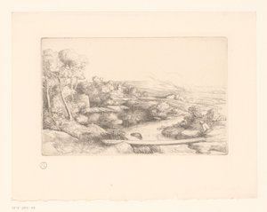 Paisaje con tablón sobre un río la pasarela de Alphonse Legros (attributed to)