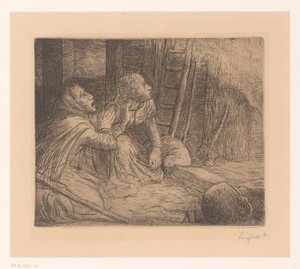 Dos mujeres arrodilladas mirando hacia arriba de Alphonse Legros (signed by artist)