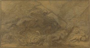 Después de la batalla (pluma y tinta marrón con aguada marrón sobre grafito sobre papel marrón) de Alphonse Legros
