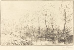 Abedules: Orilla del Agua Vista en la Luz de la Mañana de Alphonse Legros