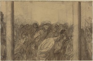 Multitud de personas vista entre dos columnas [reverso] de Alphonse Legros
