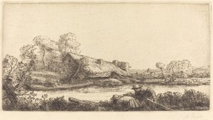 Granja junto al río vista con luz de la tarde