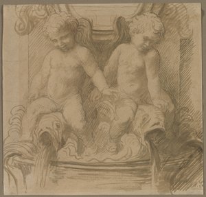 Fountain with Putti Riding Dolphins de Alphonse Legros
