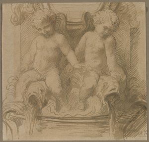 Fuente con putti montando delfines, última mitad del siglo XIX de Alphonse Legros
