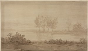Paisaje - cuatro árboles al otro lado de un río de Alphonse Legros