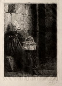 Paisaje en la Vecindad de Boulogne, llamado Mujer con una Cesta de Alphonse Legros