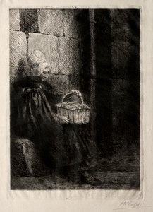 Paisaje en las cercanías de Boulogne, llamada Mujer con una cesta de Alphonse Legros
