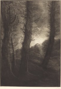 Grandes árboles vistos contra el sol Les grandes arbres: Effet du soir de Alphonse Legros