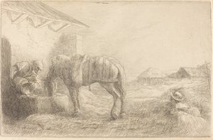 Hombre dando de beber a un caballo de Alphonse Legros