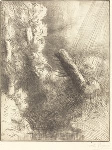 Recuerdos de Fontainebleau en la lluvia (Souvenir de Fontainebleau Effet de pluie) de Alphonse Legros