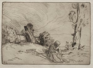 Campesina sentada cerca de un seto de Alphonse Legros