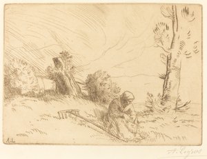 Campesina sentada cerca de un seto de Alphonse Legros