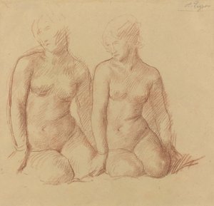 Estudio de dos figuras sentadas lado a lado de Alphonse Legros