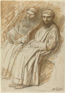 Dos monjes sentados en una iglesia de Alphonse Legros